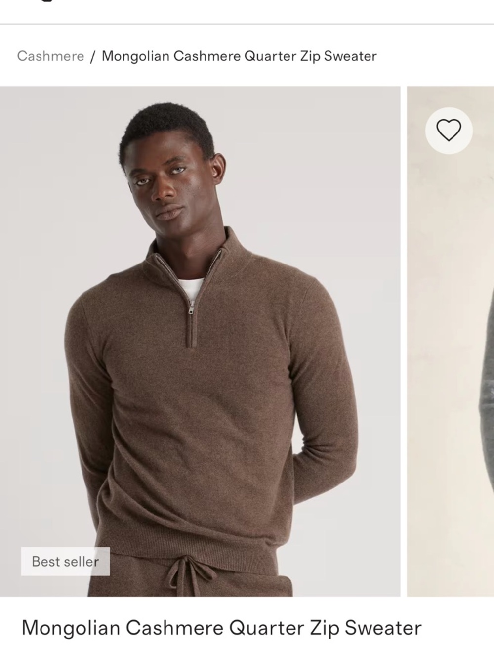 Quince Mongolian Cashmere Quarter-Zip Sweater — Brown